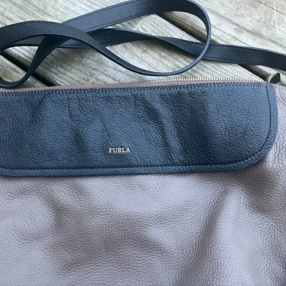 FURLA Pebbled Leather Colorblock Shoulder Tote Bag